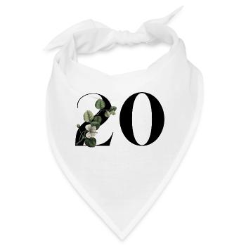 Nummer 20 Blumengrün -20. Geburtstag Blumen - Bandana - Weiß - Vorne