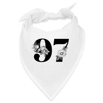 Nummer 97 Schwarze Blumen - 97. Blumengeburtstag - Bandana - Weiß - Vorne