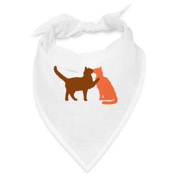 2 Katzen Küssen Pärchen Zwei Freunde Schmusen Paar - Bandana - Weiß - Vorne