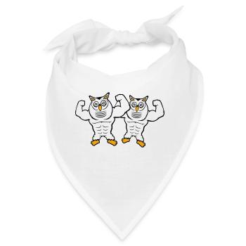 2 Eulen Bodybuilder Muskeln Bizeps Posen Gym Rat - Bandana - Weiß - Vorne