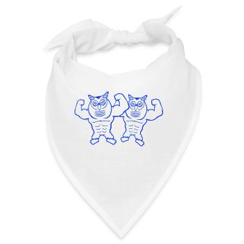 2 Eulen Bodybuilder Muskeln Bizeps Posen Gym Rat - Bandana - Weiß - Vorne