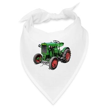 Grüner Oldtimer-Traktor - Bandana - Weiß - Vorne