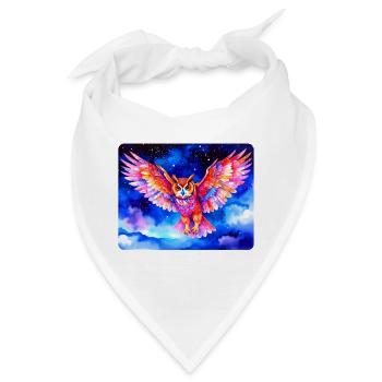 Bunter Uhu vor Sternenhimmel - Bandana - Weiß - Vorne