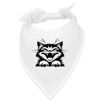 Lachende Katze mit Pfoten: Lustiges Katzen T-Shirt - Bandana - Weiß - Vorne