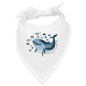 Freiheit für Hope- blauer Wal mit Fischschwarm - Bandana - Weiß - Vorne