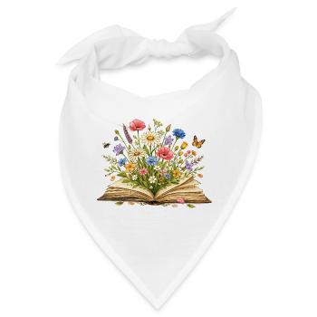 Wildblumen Buch Illustration - Floral Book Art - Bandana - Weiß - Vorne