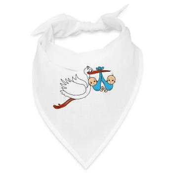 Storch Baby Zwillinge Babies Jungen2 - Bandana - Weiß - Vorne