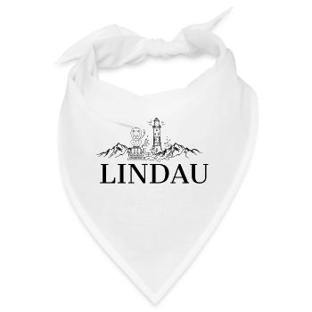 Lindau am Bodensee mit Leuchtturm, Löwe und Bergen - Bandana - Weiß - Vorne