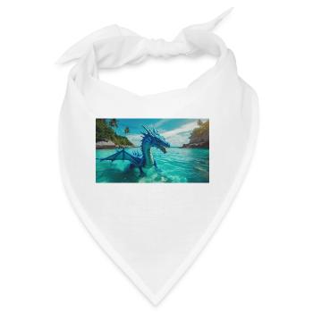 Ein realistischer blauer Wasserdrache im Türkis - Bandana - Weiß - Vorne