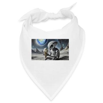 Grauer Außerirdischer auf der Mondoberfläche – Eis essen - Bandana - Weiß - Vorne