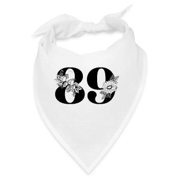 Nummer 89 Schwarze Blumen - 89. Blumengeburtstag - Bandana - Weiß - Vorne