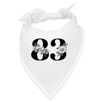 Nummer 83 Schwarze Blumen - 83. Blumengeburtstag - Bandana - Weiß - Vorne