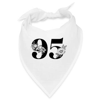 Nummer 95 Schwarze Blumen - 95. Blumengeburtstag - Bandana - Weiß - Vorne