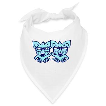 2 Nerd Katzen Freunde Hornbrille Geek Schlau Kopf - Bandana - Weiß - Vorne