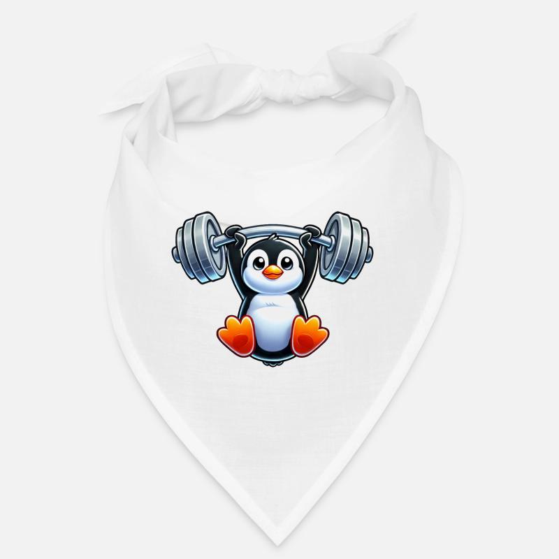 Pingouin de dessin animé mignon avec tête de traction d’haltères Bandana