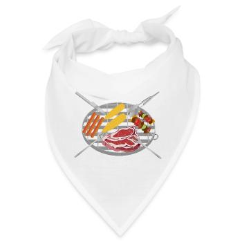 BBQ-Motiv – Grillrost mit Steaks, Spießen & Zubehö - Bandana - Weiß - Vorne