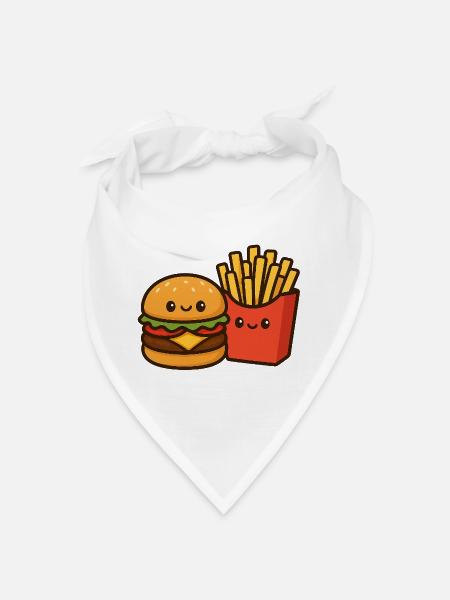 Kawaii Burger & Fries Duo - Bandana - blanc - Devant