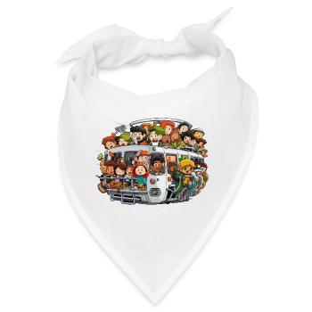 Bunt besetzte Bus Szene - Bandana - Weiß - Vorne