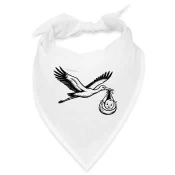 Storch mit Baby im Tuch Peace Zeichen schwarz - Bandana - Weiß - Vorne