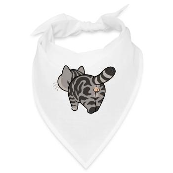 Grau getigerte Cartoonkatze - Bandana - Weiß - Vorne
