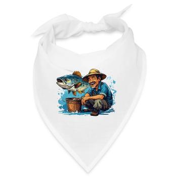 Fröhlicher Fischer und Riesenfisch - Bandana - Weiß - Vorne