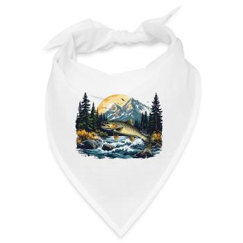 Lachs im Morgenlicht über Wildwasser - Bandana - Weiß - Vorne