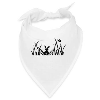 Bunny Hase Kaninchen Wiese Blumen Gras Rasen - Bandana - Weiß - Vorne