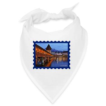 Luzern Holzbrücke Nachtstimmung - Bandana - Weiß - Vorne