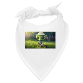 niedliches kleines grünes Retro Alien Rasen mähen - Bandana - Weiß - Vorne