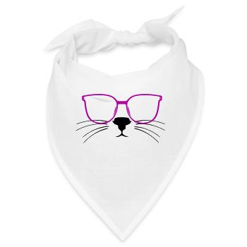 Katze Brille Katzenfrau Katzenliebhaber Kitty - Bandana - Weiß - Vorne