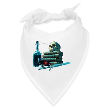 Gothic Totenkopf Bücher & Dolch Digital Art  - Bandana - Weiß - Vorne