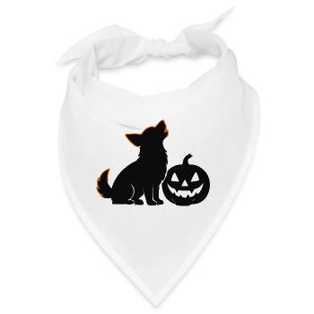 Hundesilhouette und Kürbis Halloween - Bandana - Weiß - Vorne