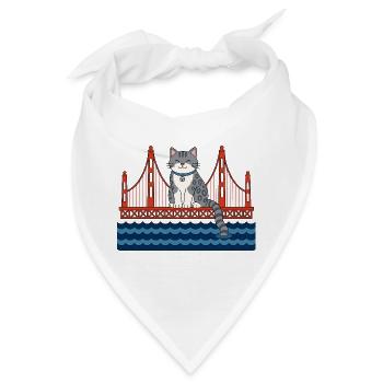 Lustige Katze sitzt auf der roten Brücke Katzen - Bandana - Weiß - Vorne