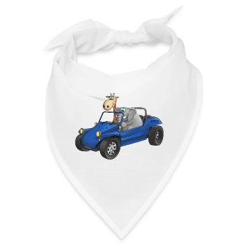 Elefant und Giraffe in Buggy - Bandana - Weiß - Vorne
