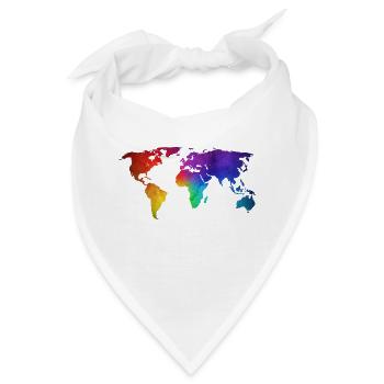 Weltkarte/Globe-Design mit funky RegenbogenFarbe - Bandana - Weiß - Vorne
