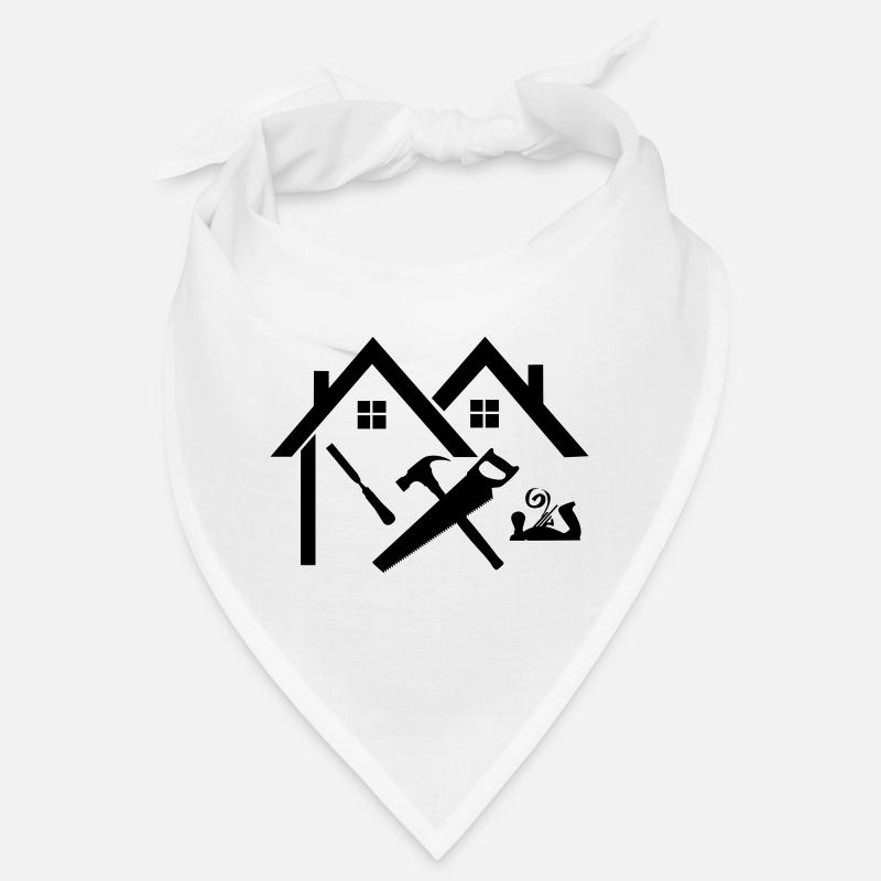 Logo charpentier maison scie à ciseau et raboteuse - Bandana - blanc