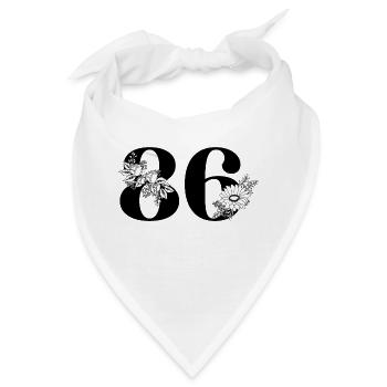 Nummer 86 Schwarze Blumen - 86. Blumengeburtstag - Bandana - Weiß - Vorne