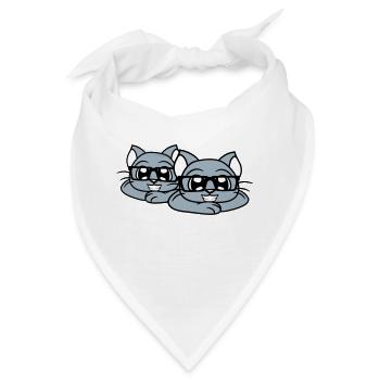 2 Schlaue Nerd Katzen Hornbrille Geek Brillen Team - Bandana - Weiß - Vorne