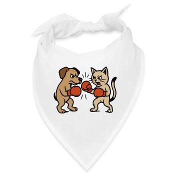 Haustier Kampf Katze Hund Boxen Boxkampf Duell - Bandana - Weiß - Vorne