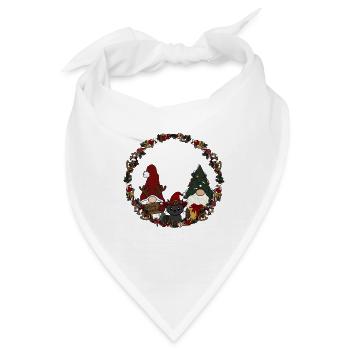 Wichtel mit Katze  im Weihnachtskranz - Bandana - Weiß - Vorne