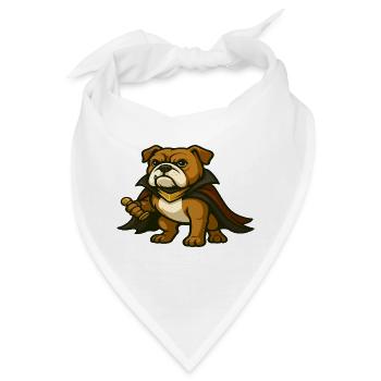 Vampirjäger-Bulldoggen-Maskottchen im dunklen Umhang - Bandana - Weiß - Vorne