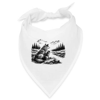 Wolf und Kind in der Natur – Berge, Wald, Fluss - Bandana - Weiß - Vorne