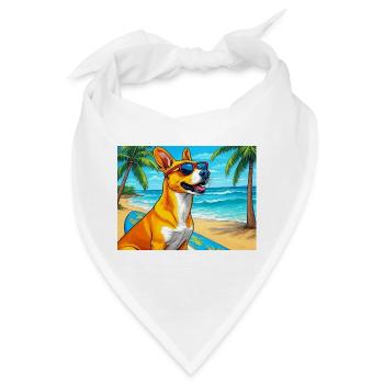Strandhund mit Surfboard und Sonnenbrille - Bandana - Weiß - Vorne