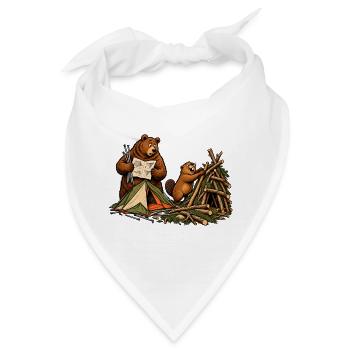 Bär & Biber beim Zeltaufbau – Camping - Bandana - Weiß - Vorne