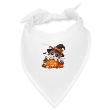 Süße Hexenkatze mit Kürbis - Bandana - Weiß - Vorne
