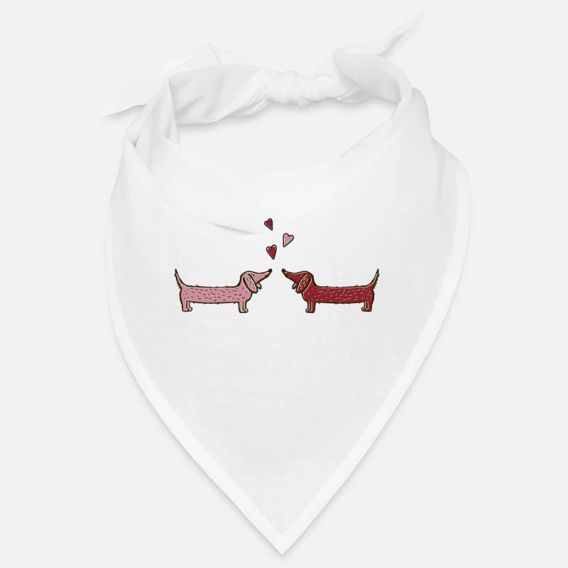 Drôles de teckels chiens amoureux.. Amour teckel - Bandana - blanc