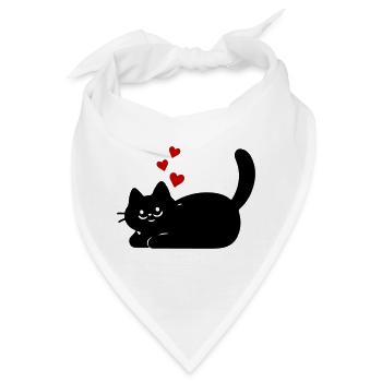 Liegende Katze mit Herzen - Bandana - Weiß - Vorne