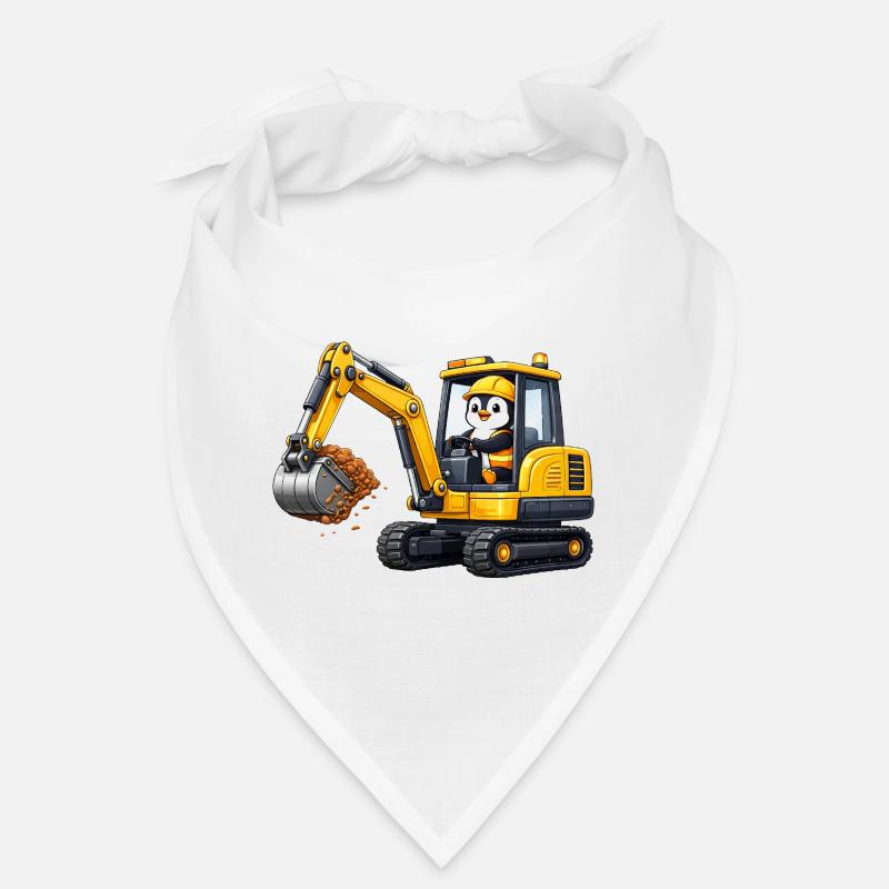 Cute Penguin Excavator Driver Construction Worker Cartoon - Bandana - white