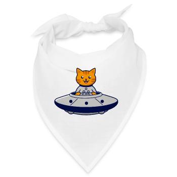 Katze im UFO Abenteuer - Bandana - Weiß - Vorne