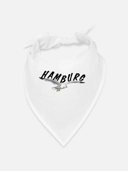 Hamburg über Möwe - schwarz - Bandana - Weiß - Vorne